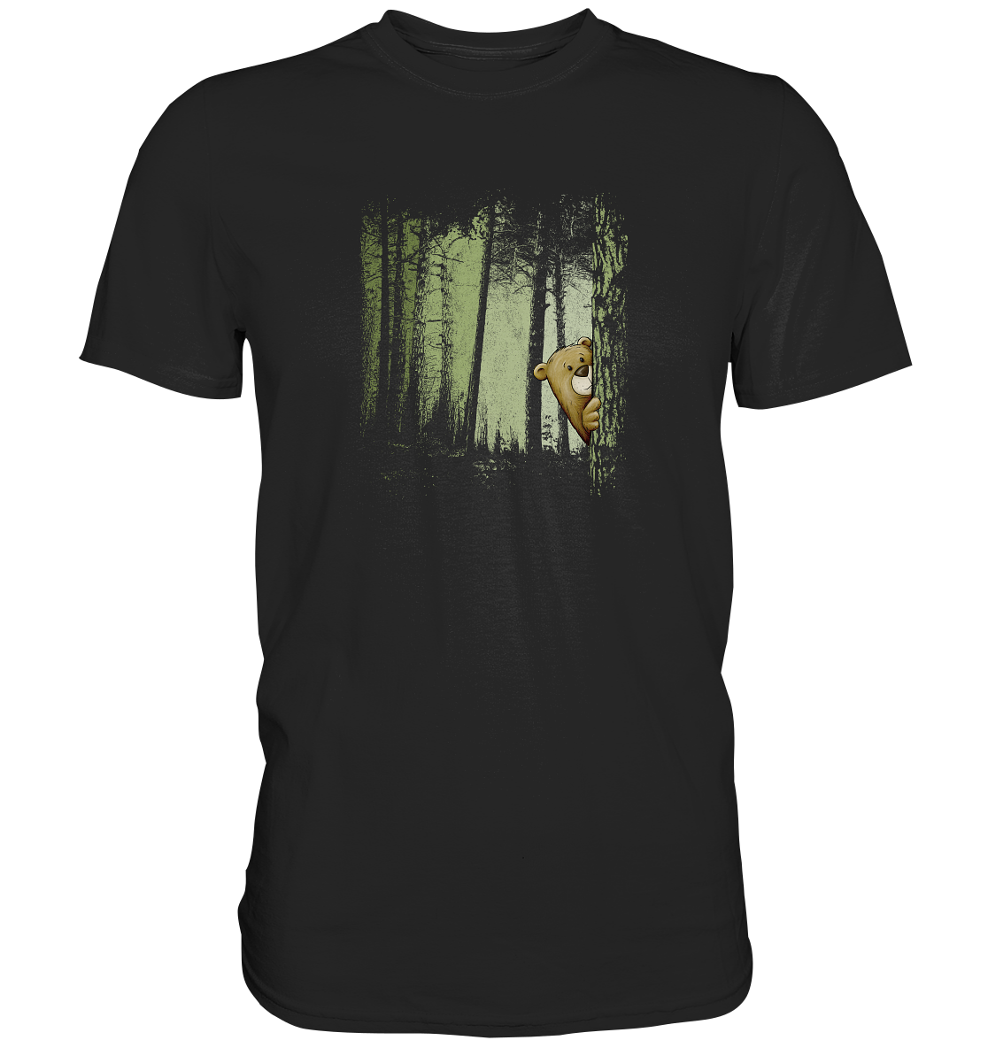 Comic Bär versteckt im Zwielicht Wald - Premium Shirt