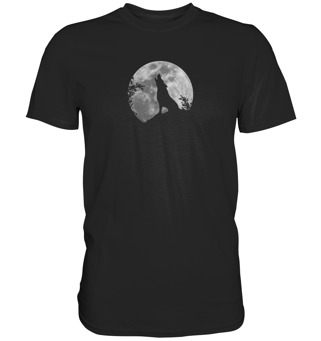 Heulender Wolf Silhouette vor Vollmond - Premium Shirt