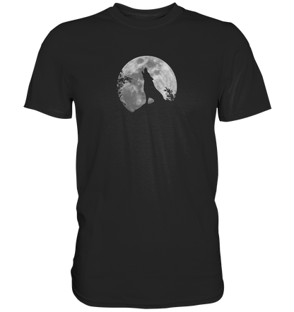 Heulender Wolf Silhouette vor Vollmond - Premium Shirt