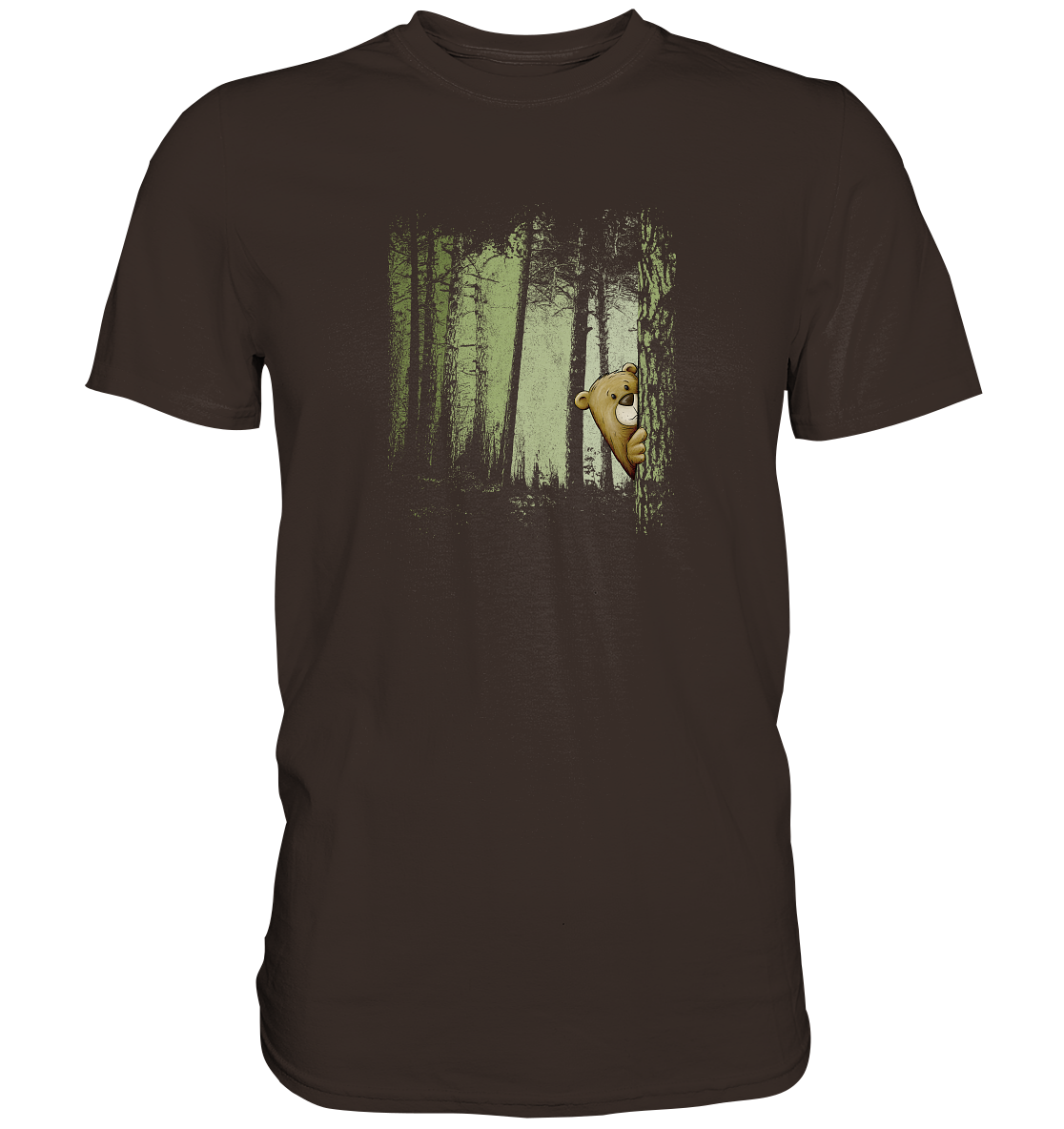 Comic Bär versteckt im Zwielicht Wald - Premium Shirt