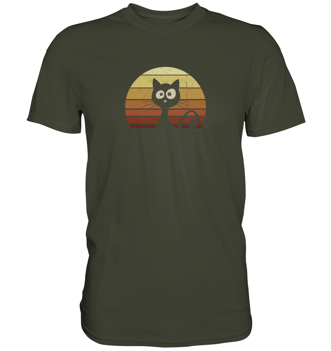 Katze vor Retro Sonnenuntergang - Premium Shirt
