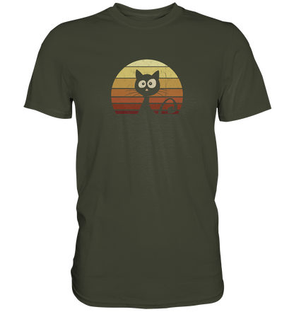 Katze vor Retro Sonnenuntergang - Premium Shirt