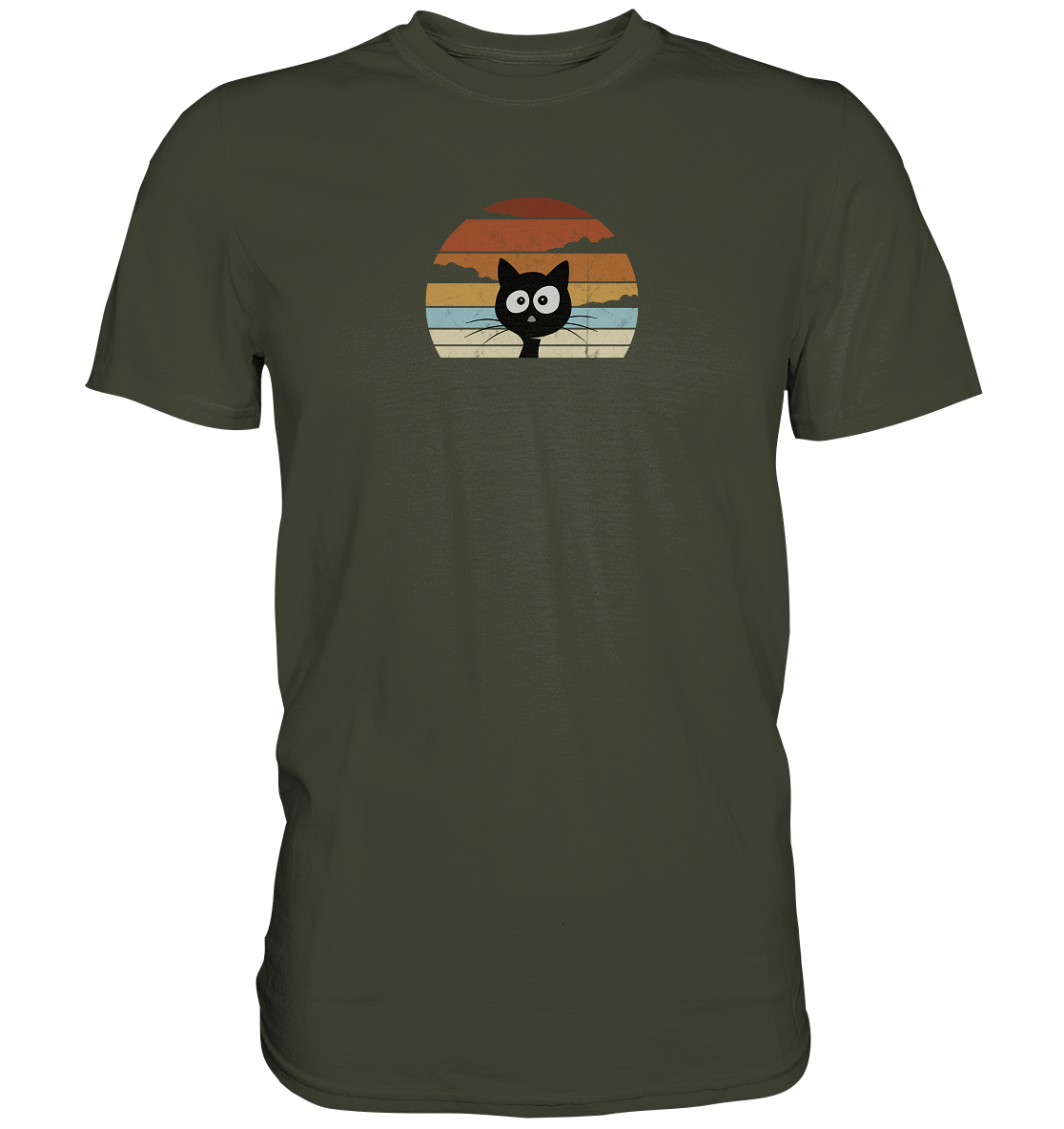 Retro schwarze Katze vor Sonnenuntergang - Premium Shirt
