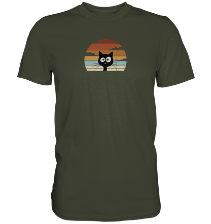 Retro schwarze Katze vor Sonnenuntergang - Premium Shirt