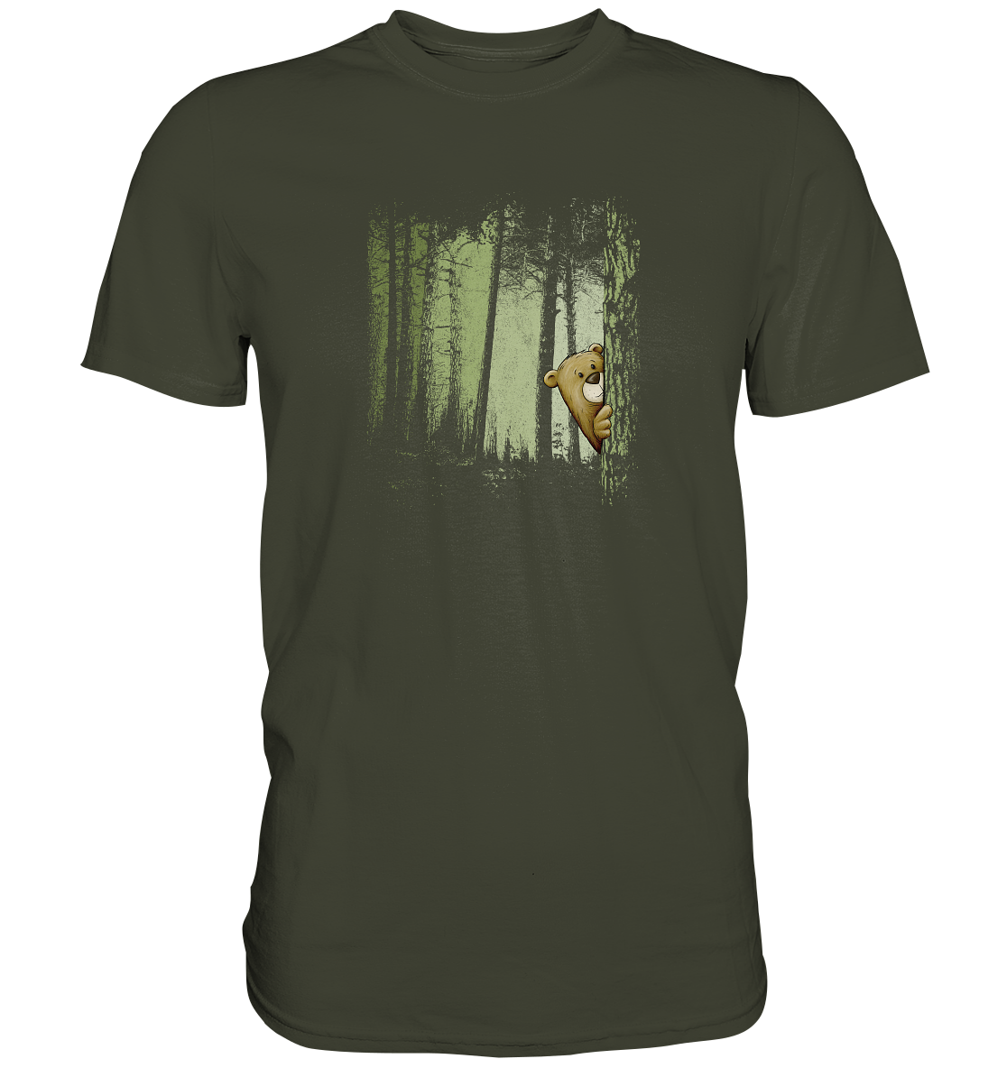 Comic Bär versteckt im Zwielicht Wald - Premium Shirt