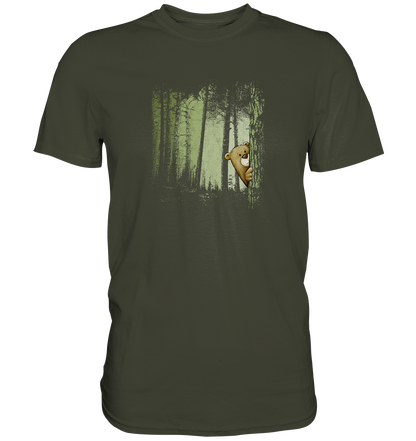 Comic Bär versteckt im Zwielicht Wald - Premium Shirt