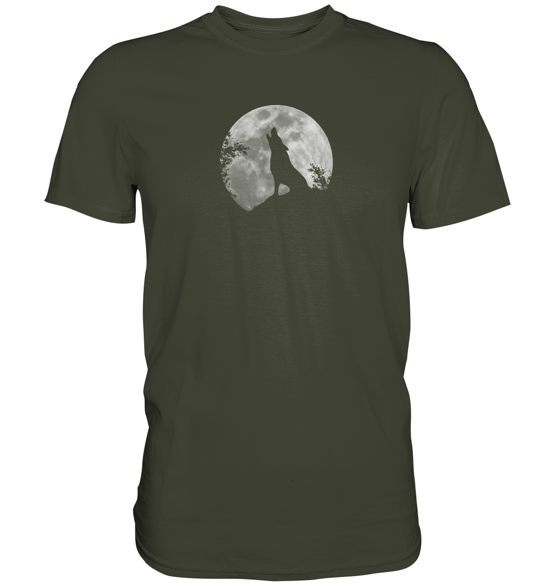 Heulender Wolf Silhouette vor Vollmond - Premium Shirt