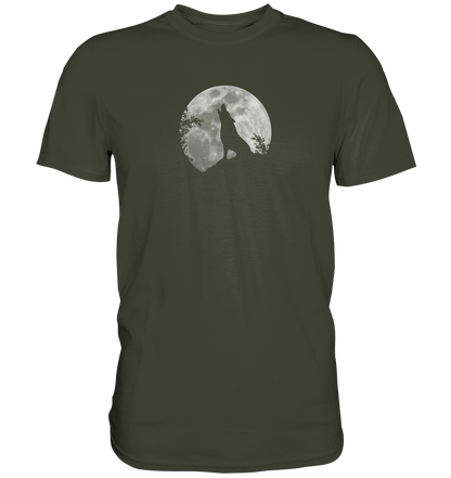 Heulender Wolf Silhouette vor Vollmond - Premium Shirt