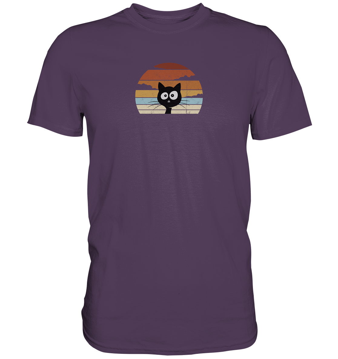 Retro schwarze Katze vor Sonnenuntergang - Premium Shirt