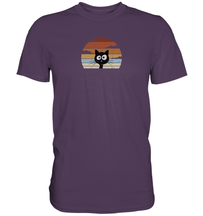 Retro schwarze Katze vor Sonnenuntergang - Premium Shirt