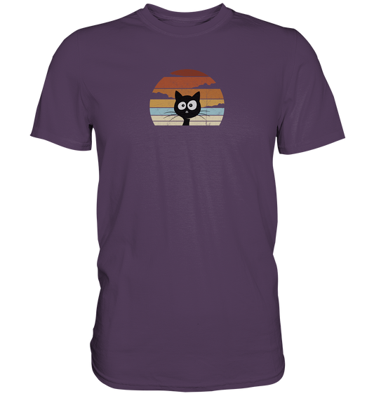 Retro schwarze Katze vor Sonnenuntergang - Premium Shirt