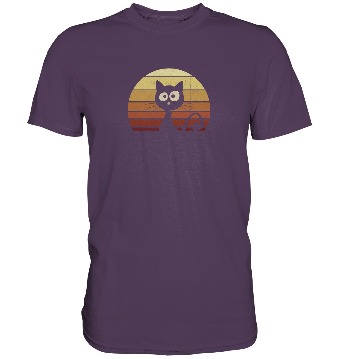 Katze vor Retro Sonnenuntergang - Premium Shirt
