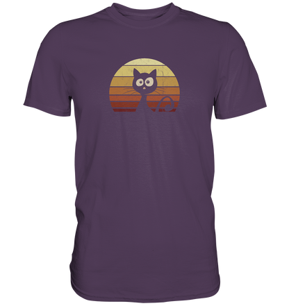 Katze vor Retro Sonnenuntergang - Premium Shirt