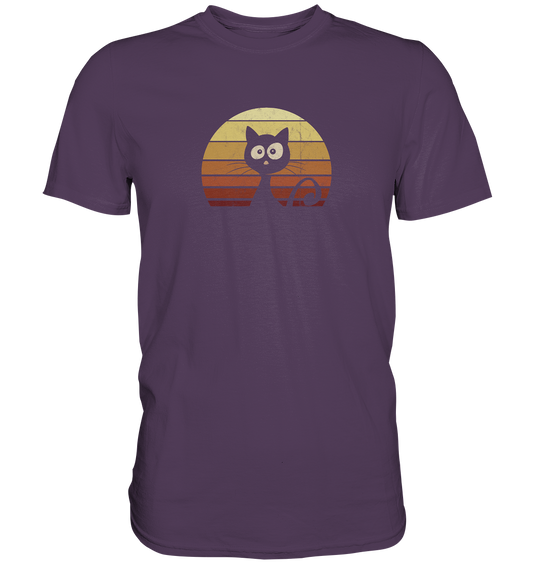 Katze vor Retro Sonnenuntergang - Premium Shirt