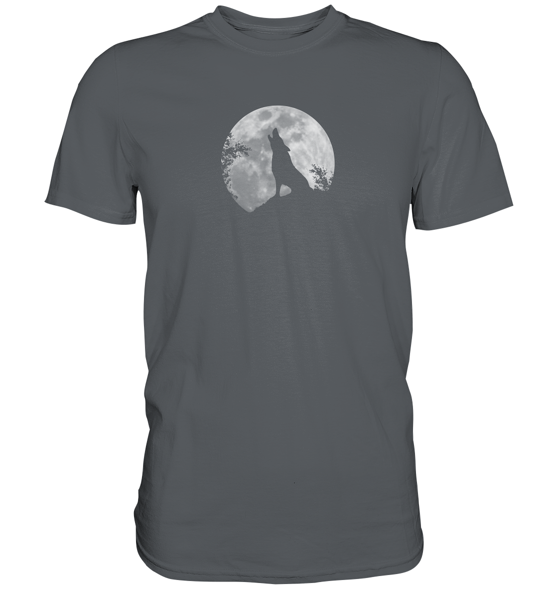 Heulender Wolf Silhouette vor Vollmond - Premium Shirt