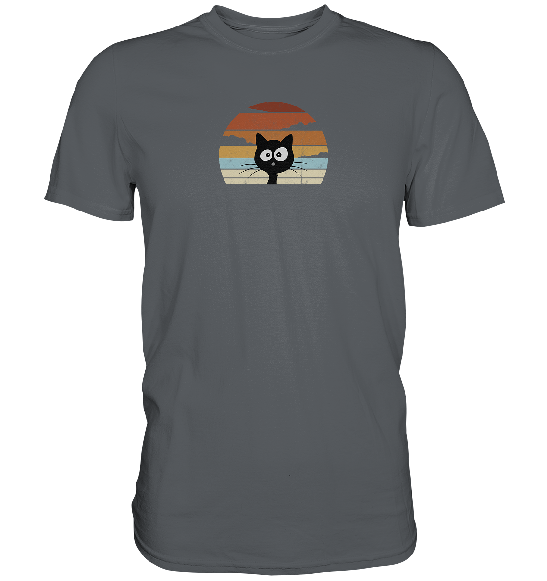 Retro schwarze Katze vor Sonnenuntergang - Premium Shirt