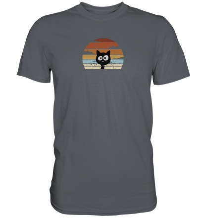 Retro schwarze Katze vor Sonnenuntergang - Premium Shirt