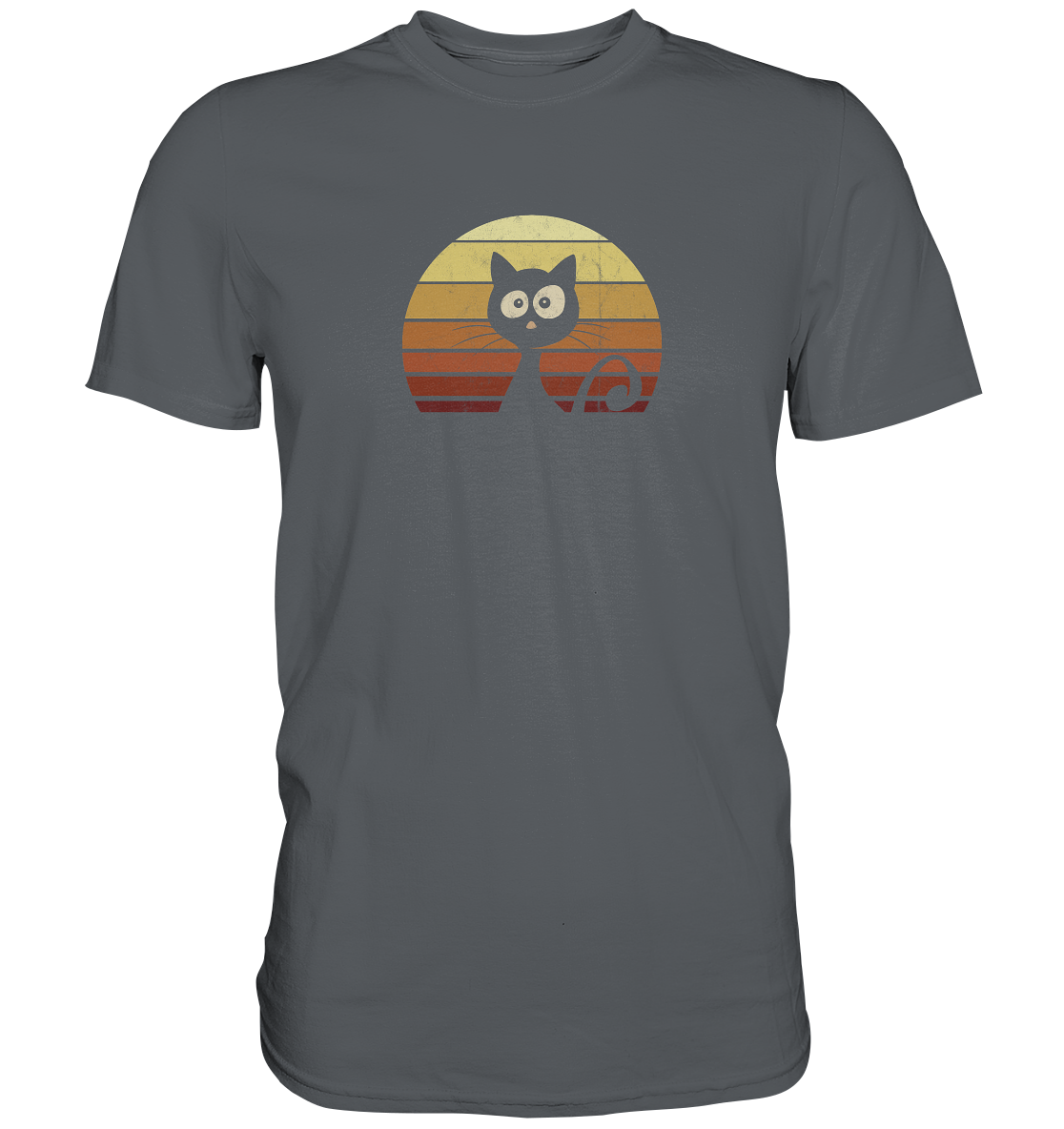 Katze vor Retro Sonnenuntergang - Premium Shirt