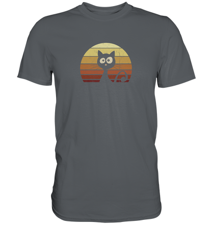 Katze vor Retro Sonnenuntergang - Premium Shirt