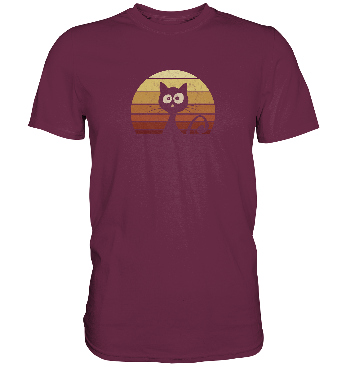 Katze vor Retro Sonnenuntergang - Premium Shirt
