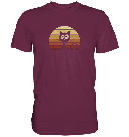 Katze vor Retro Sonnenuntergang - Premium Shirt