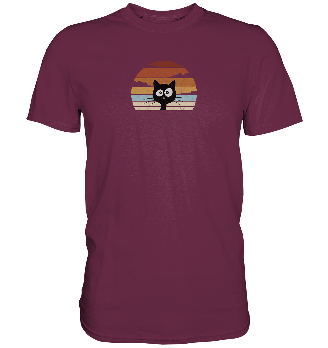 Retro schwarze Katze vor Sonnenuntergang - Premium Shirt