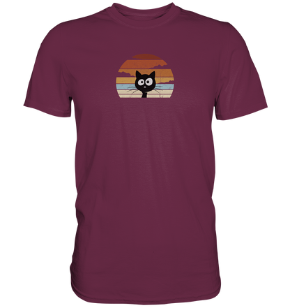 Retro schwarze Katze vor Sonnenuntergang - Premium Shirt