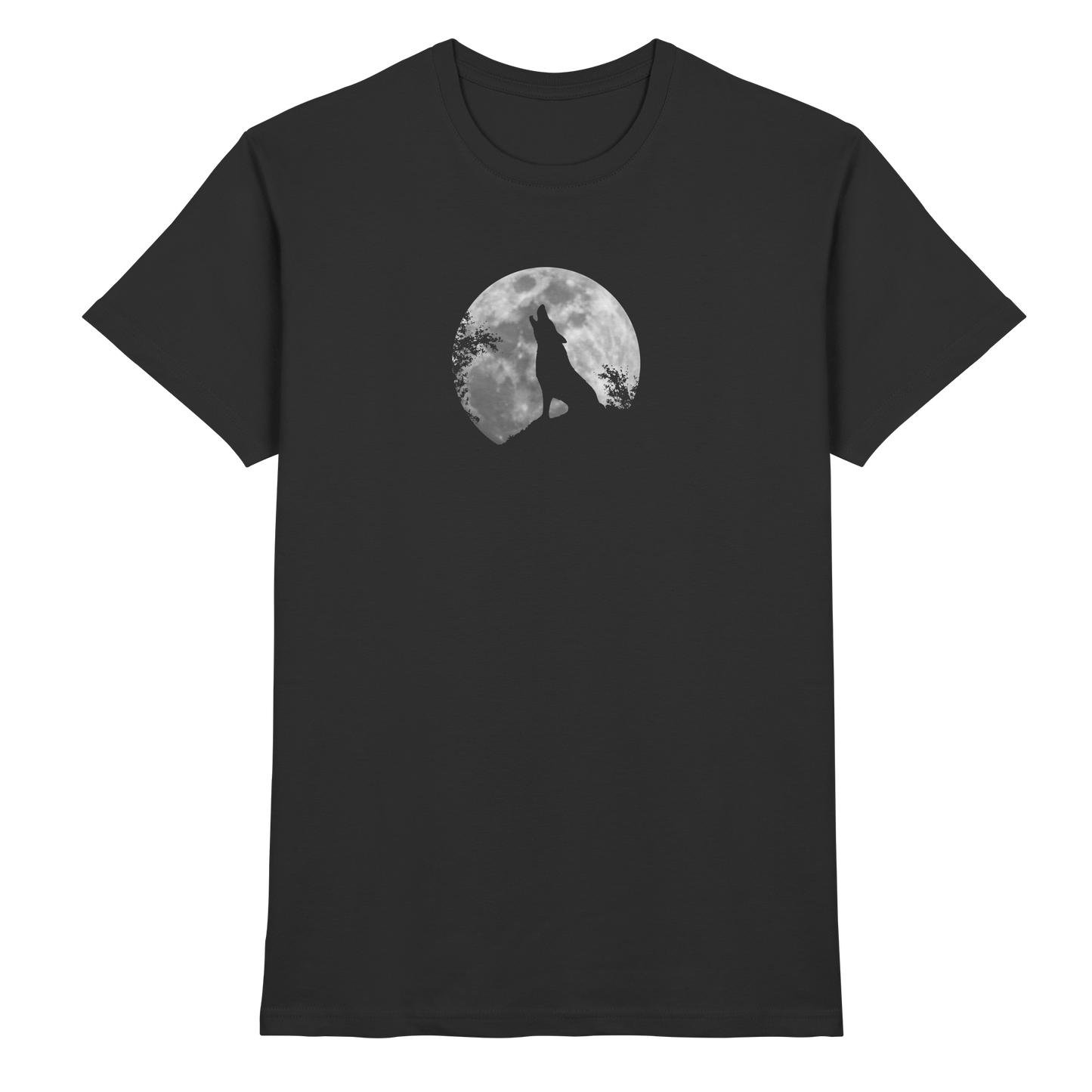 Heulender Wolf Silhouette vor Vollmond - Premium Shirt