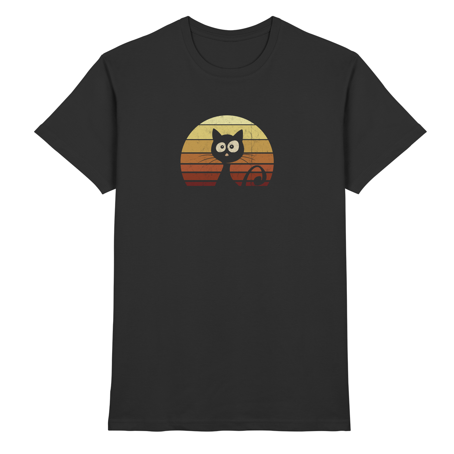 Katze vor Retro Sonnenuntergang - Premium Shirt