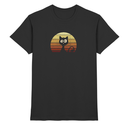 Katze vor Retro Sonnenuntergang - Premium Shirt