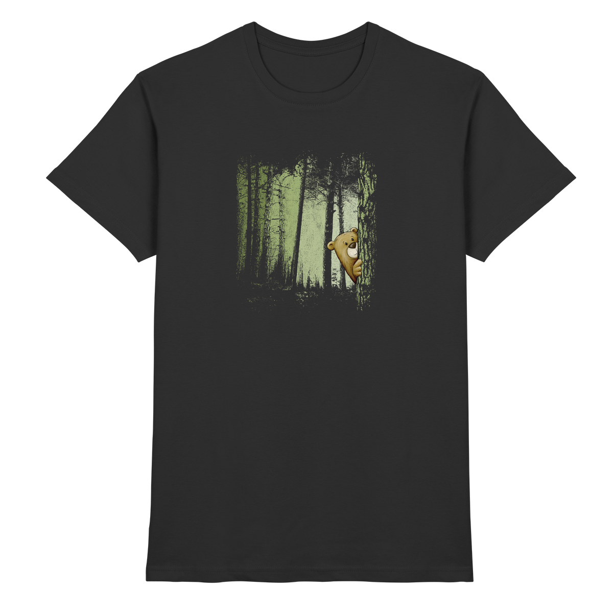 Comic Bär versteckt im Zwielicht Wald - Premium Shirt