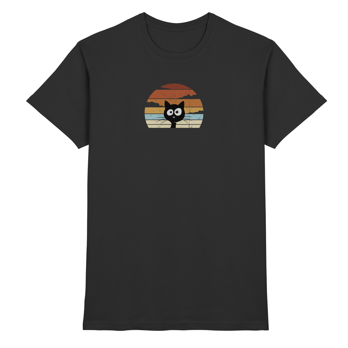 Retro schwarze Katze vor Sonnenuntergang - Premium Shirt