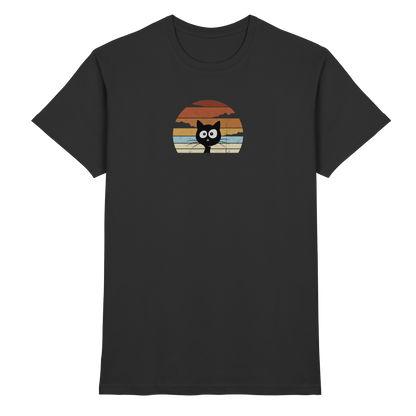 Retro schwarze Katze vor Sonnenuntergang - Premium Shirt