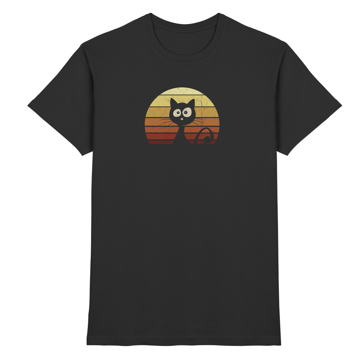 Katze vor Retro Sonnenuntergang - Premium Shirt