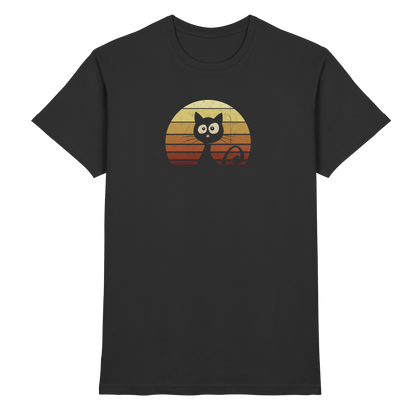 Katze vor Retro Sonnenuntergang - Premium Shirt