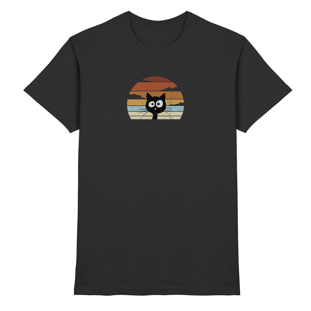 Retro schwarze Katze vor Sonnenuntergang - Premium Shirt