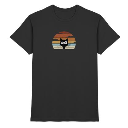 Retro schwarze Katze vor Sonnenuntergang - Premium Shirt