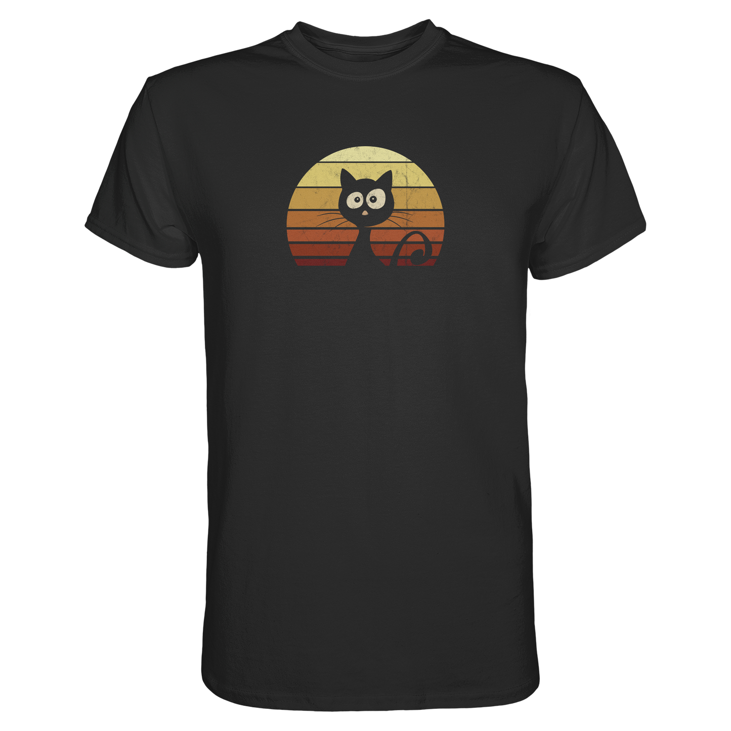 Katze vor Retro Sonnenuntergang - Premium Shirt