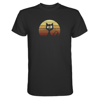 Katze vor Retro Sonnenuntergang - Premium Shirt