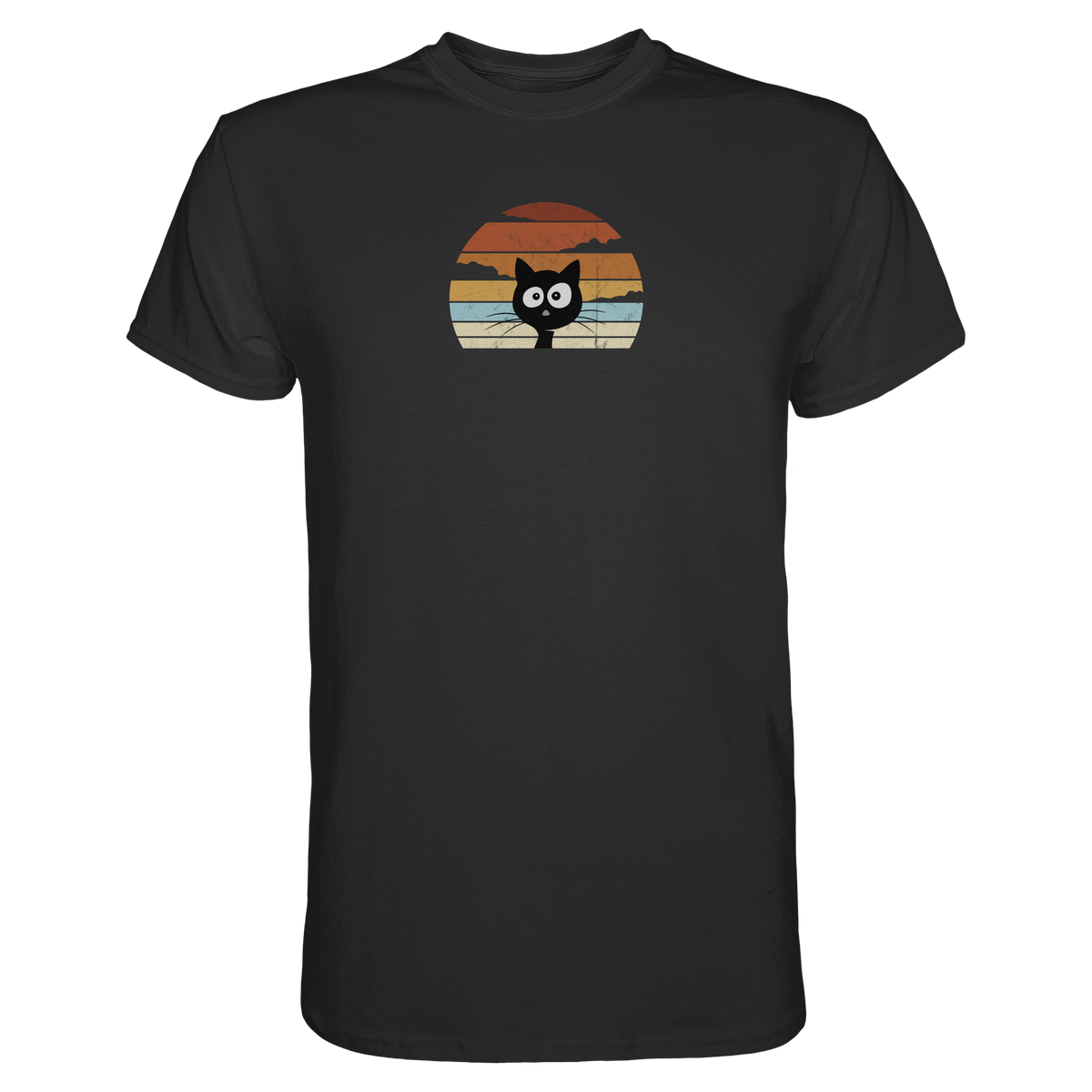 Retro schwarze Katze vor Sonnenuntergang - Premium Shirt