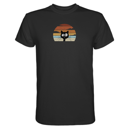 Retro schwarze Katze vor Sonnenuntergang - Premium Shirt