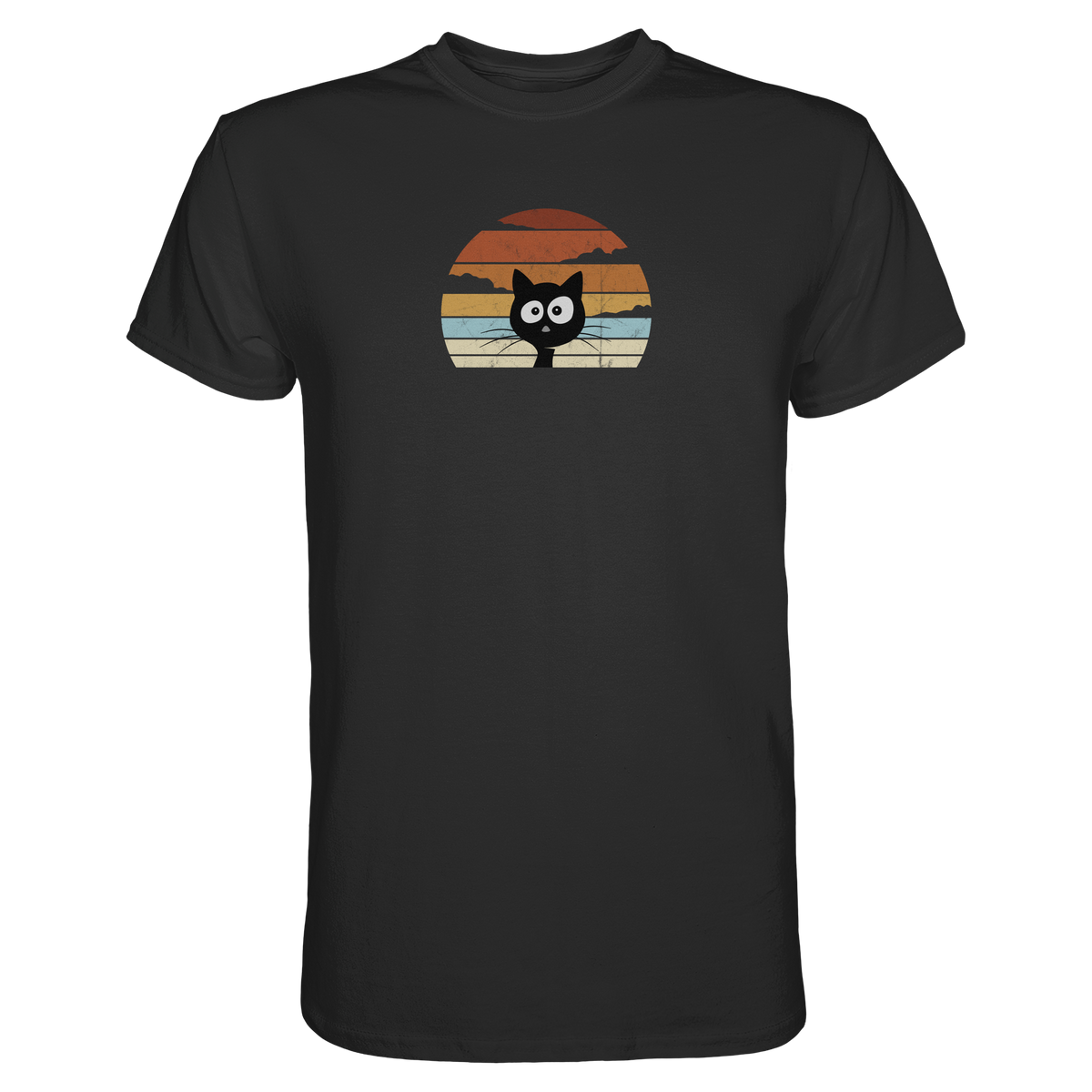 Retro schwarze Katze vor Sonnenuntergang - Premium Shirt