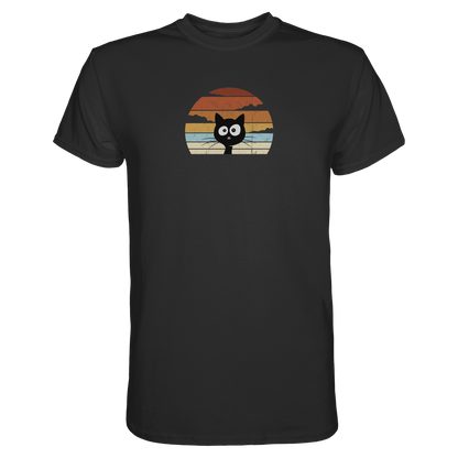 Retro schwarze Katze vor Sonnenuntergang - Premium Shirt