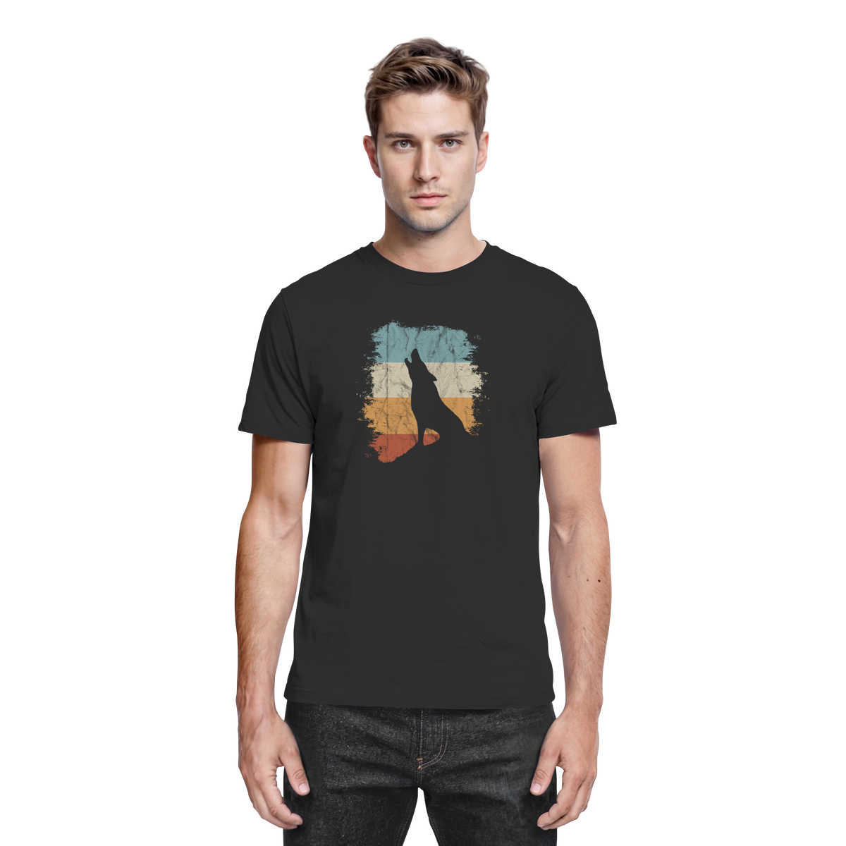 Retro Style lässig heulender Wolf  - Premium Shirt
