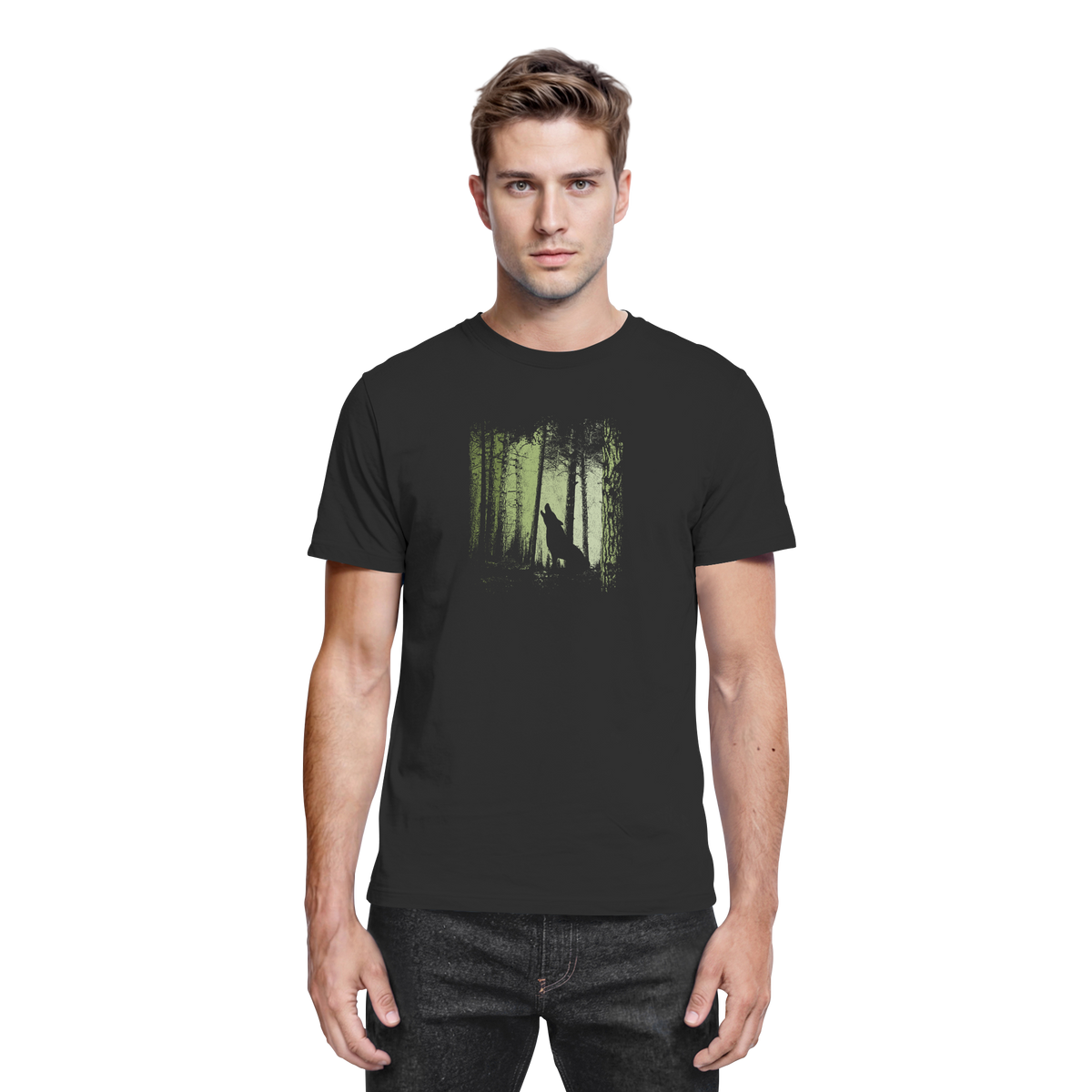 Einsamer Wolf im Zwielicht Wald  - Premium Shirt