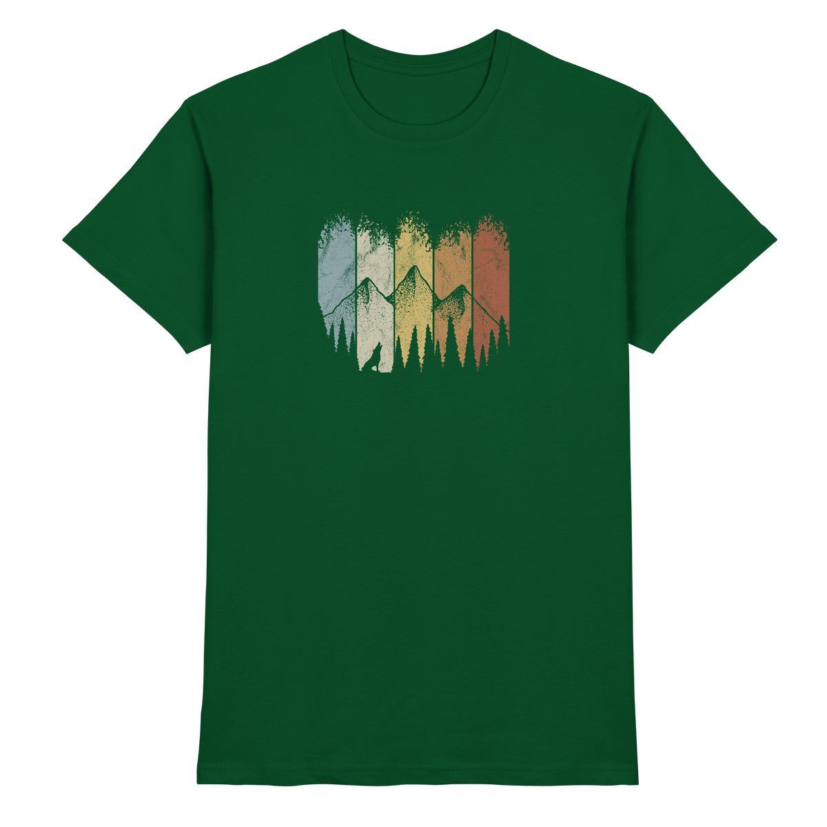 Retro Wald, Berge und Wolf  - Premium Shirt
