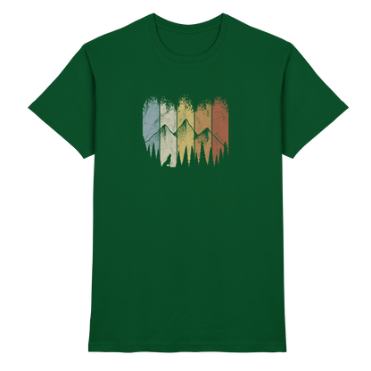 Retro Wald, Berge und Wolf  - Premium Shirt