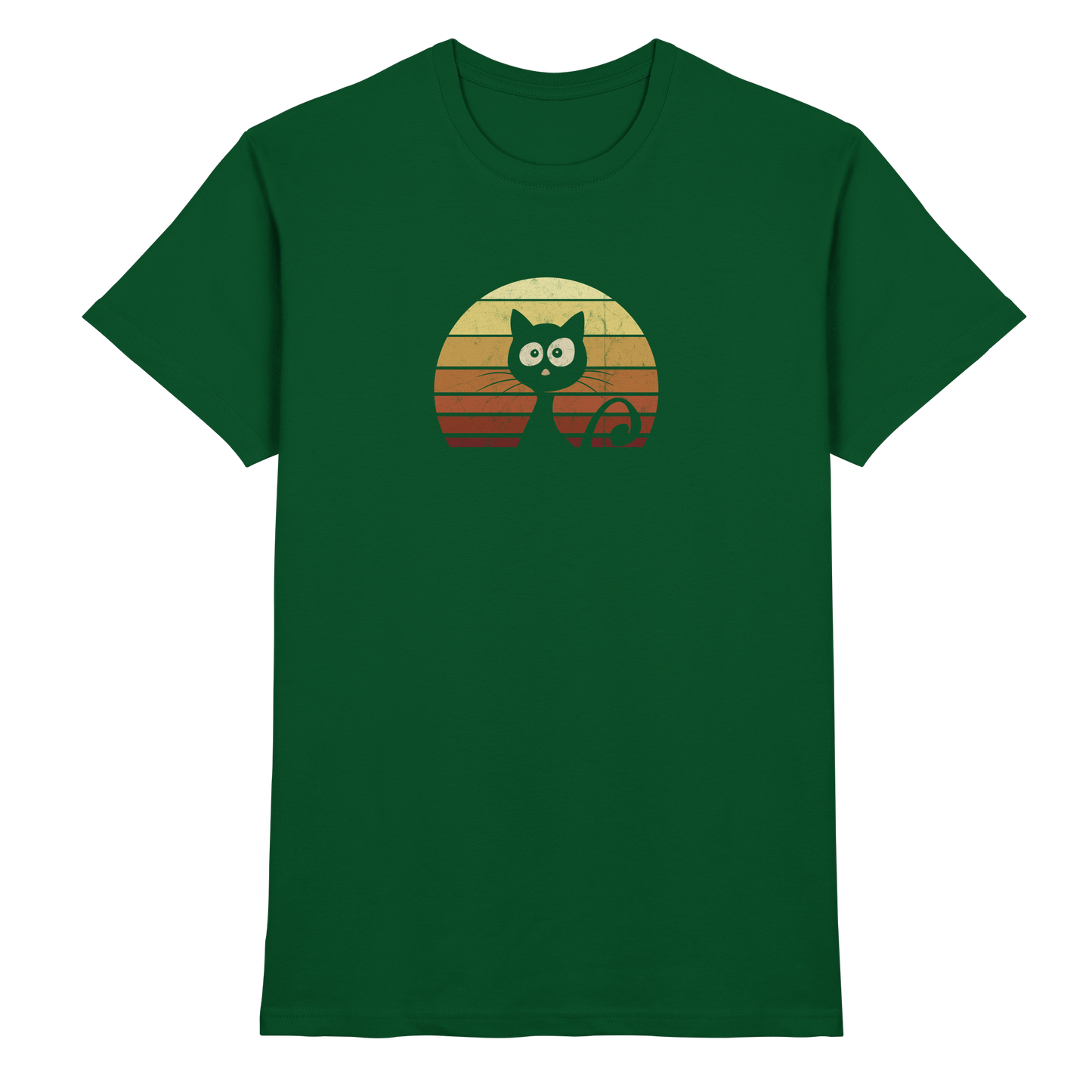 Katze vor Retro Sonnenuntergang - Premium Shirt