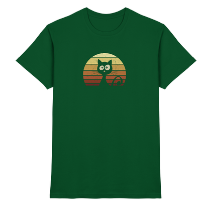 Katze vor Retro Sonnenuntergang - Premium Shirt
