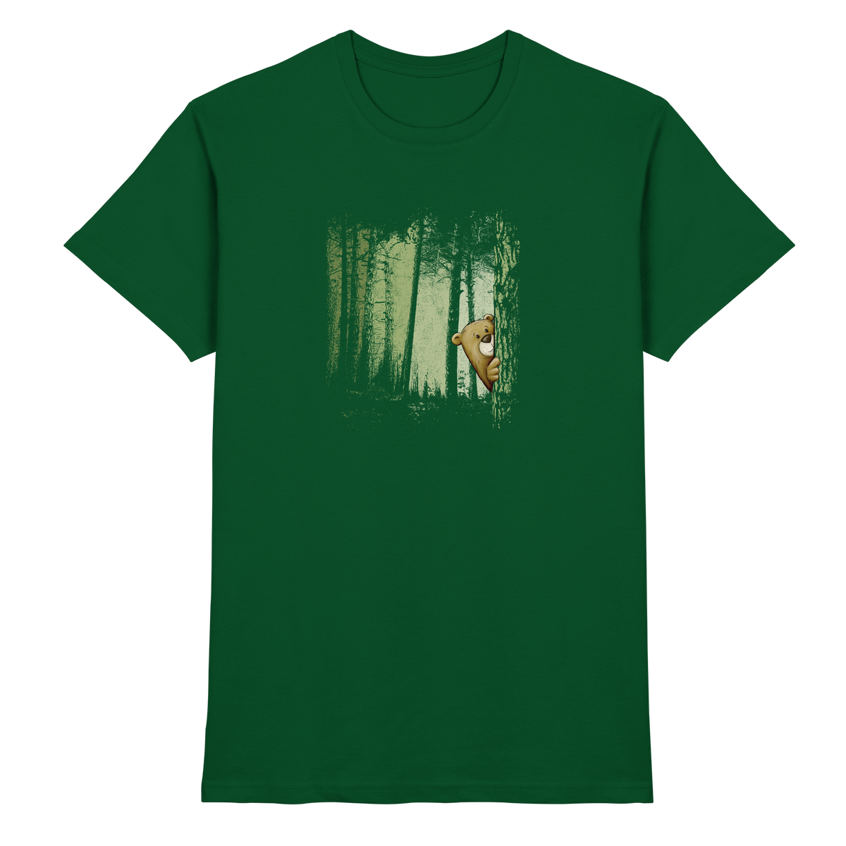 Comic Bär versteckt im Zwielicht Wald - Premium Shirt